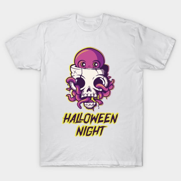 Halloween Octopus on Skull Gift T-Shirt by Swimarts